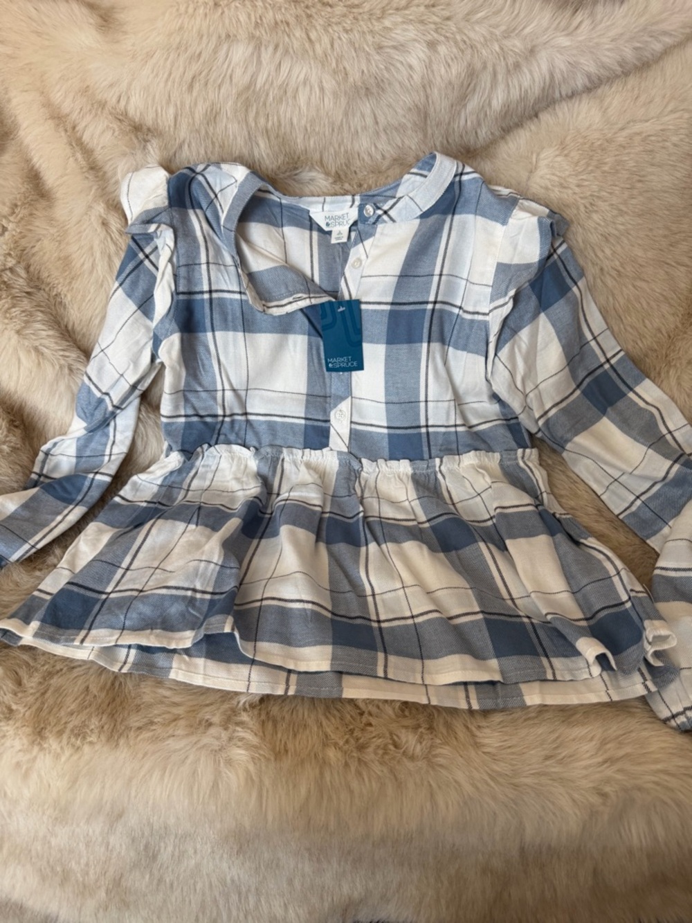 Girls Market & Spruce Blue and White Plaid Peplum Top